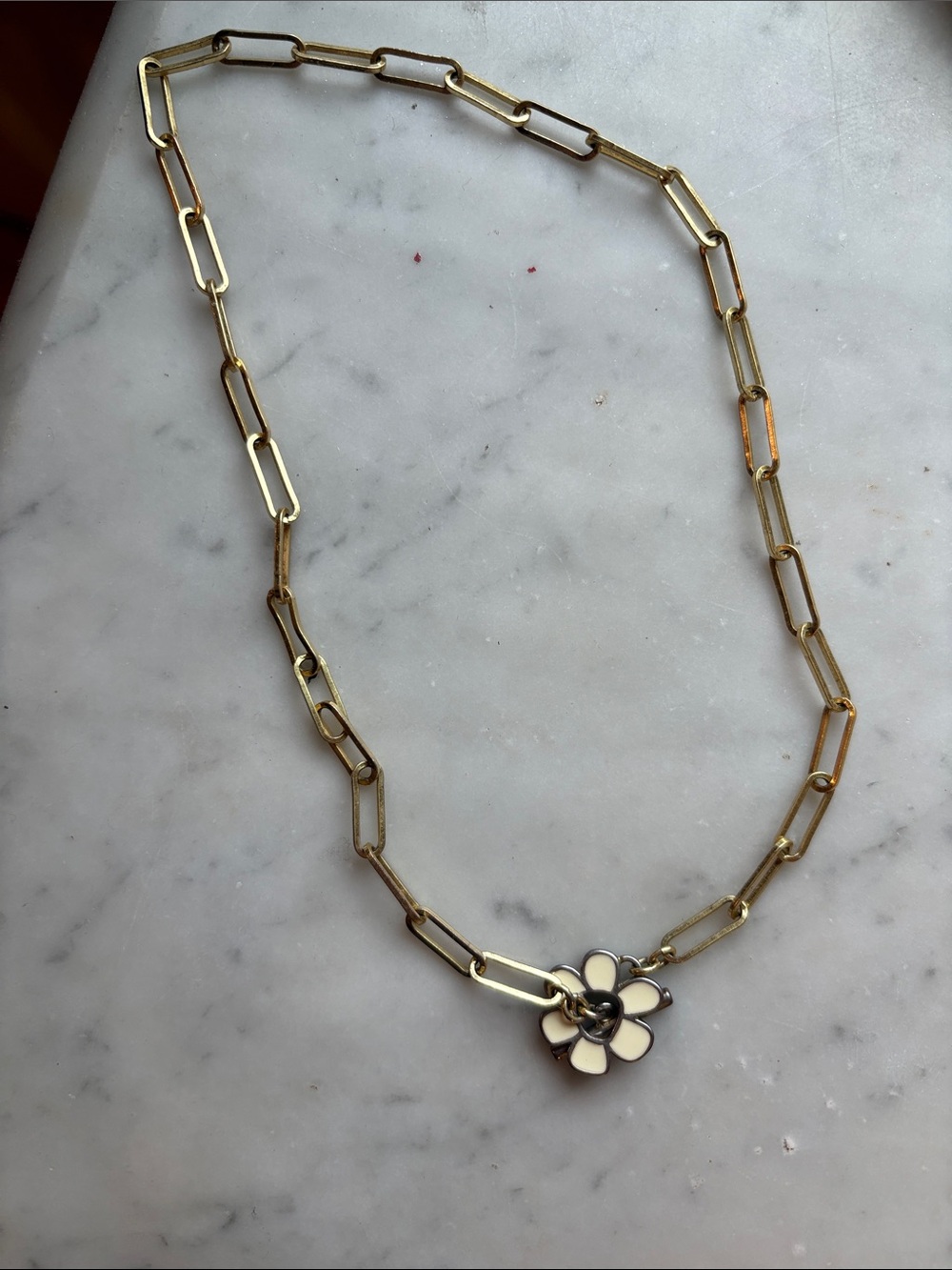 Madewell Gold Link Necklace with Cream Flower Charm